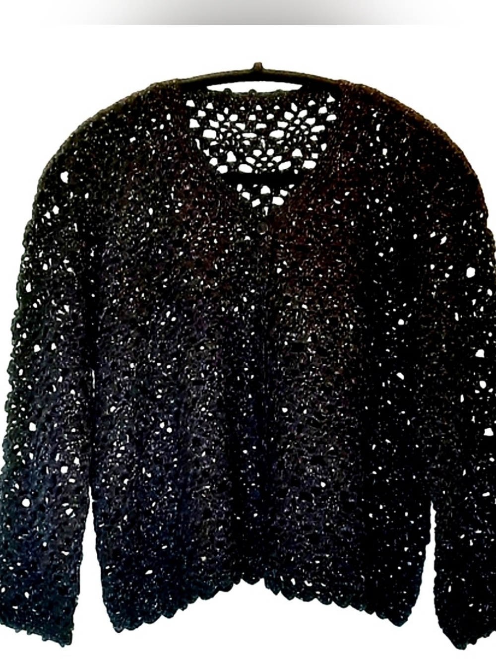 Black, Silver Metalic, Button Down Crochet Cardigan